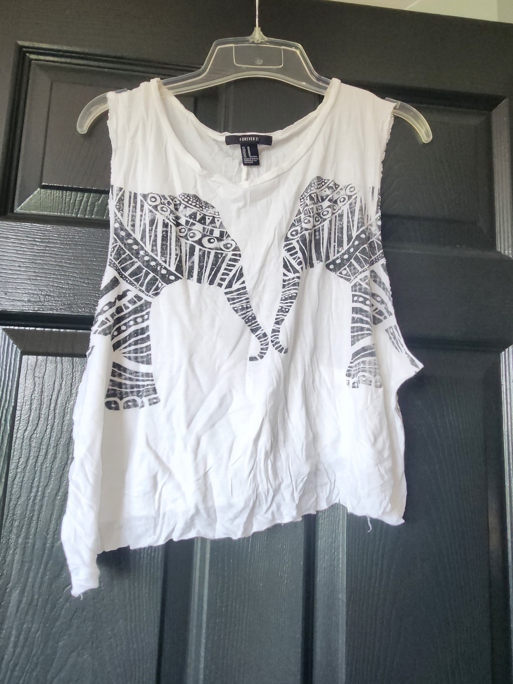 Forever 21 White Crop Tank with Black Elephant Graphic